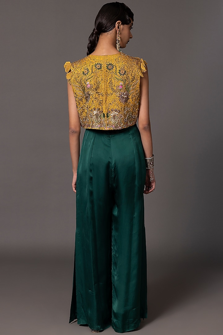 Bottle Green Bemberg Georgette Satin Jumpsuit With Jacket by A Humming Way at Pernia's Pop Up Shop