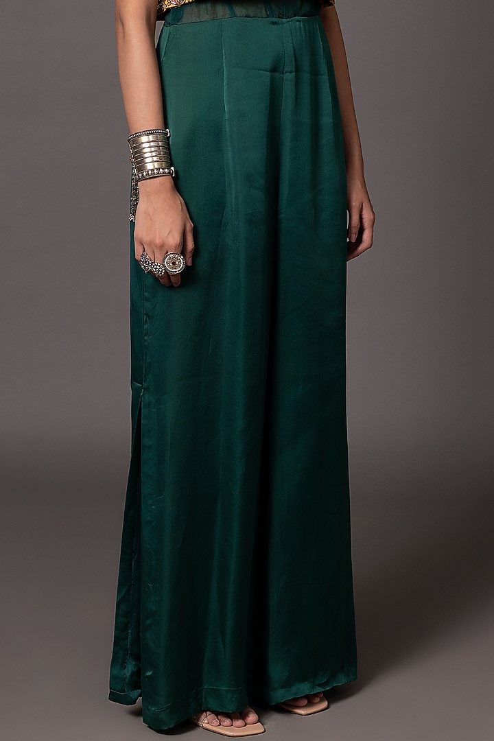Bottle Green Bemberg Georgette Satin Jumpsuit With Jacket by A Humming Way at Pernia's Pop Up Shop