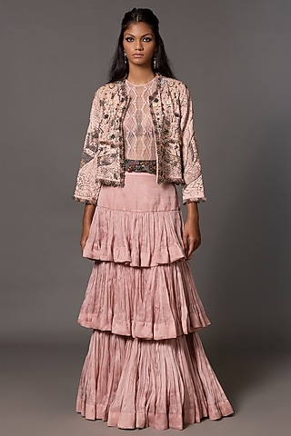Pink Satin Organza Skirt Set by A Humming Way