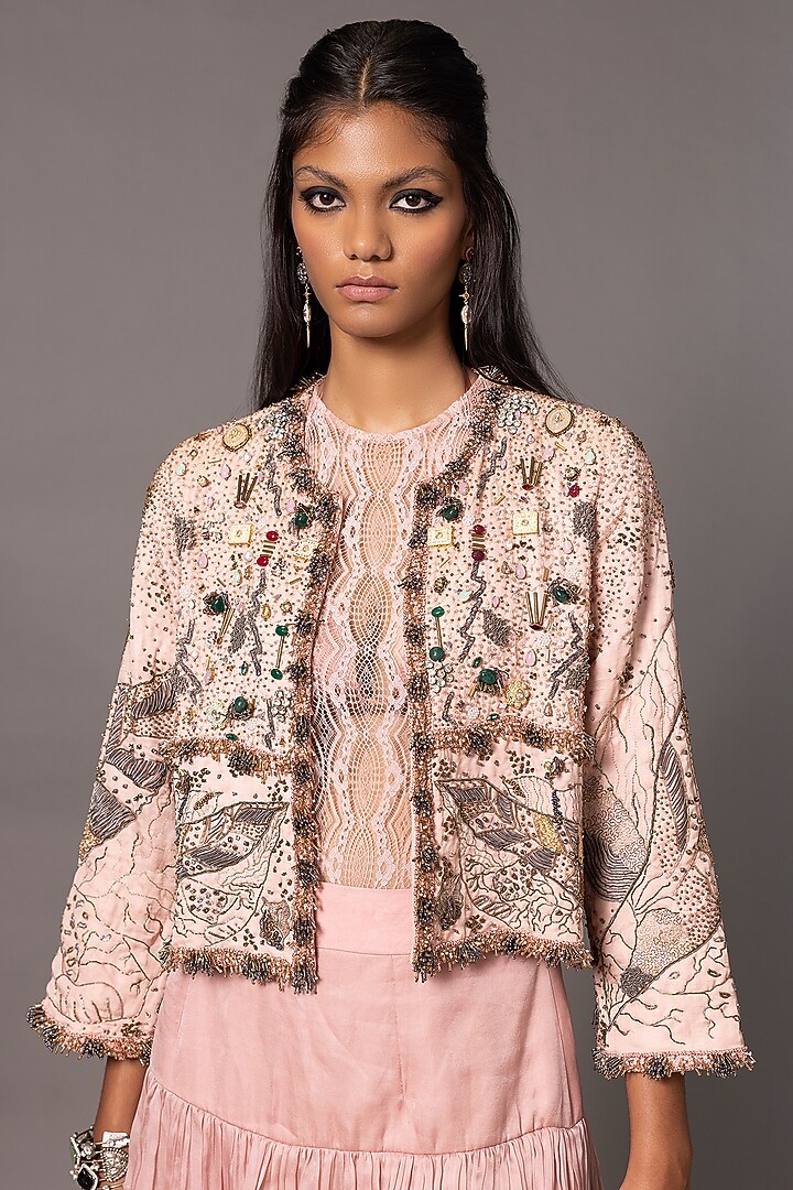 Pink Satin Organza Skirt Set by A Humming Way at Pernia's Pop Up Shop