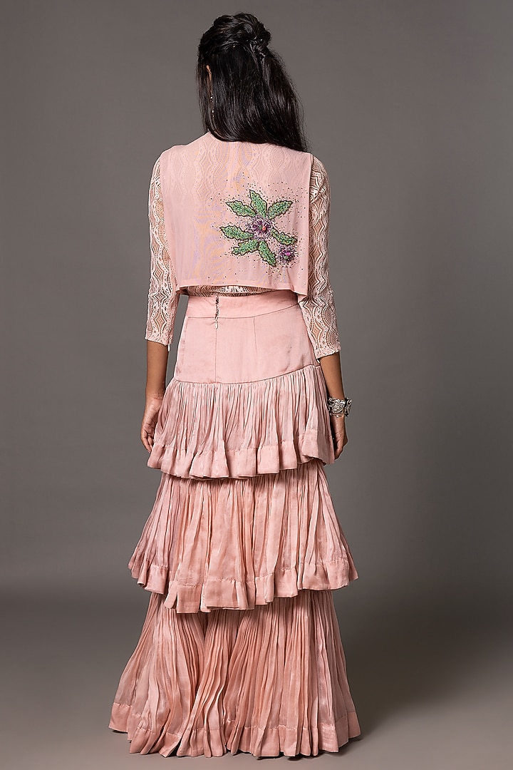 Pink Satin Organza Layered Ruched Skirt Set by A Humming Way at Pernia's Pop Up Shop