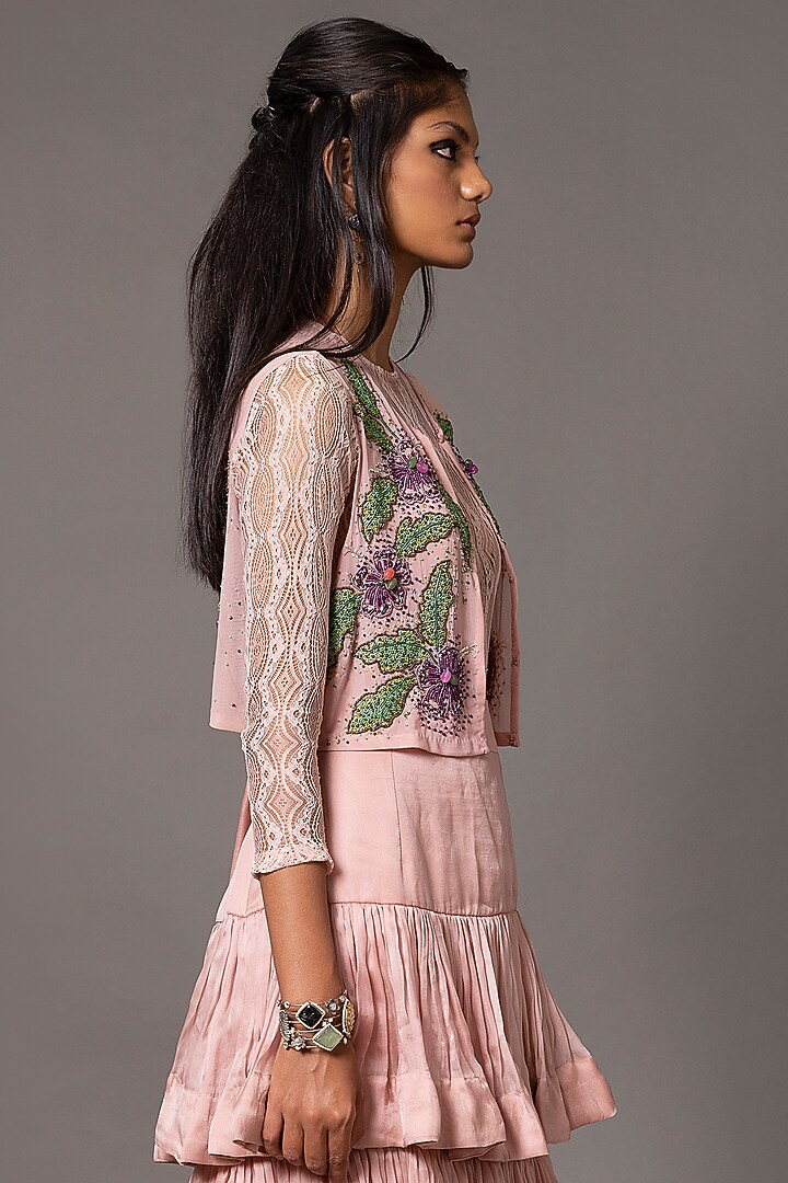 Pink Satin Organza Layered Ruched Skirt Set by A Humming Way at Pernia's Pop Up Shop