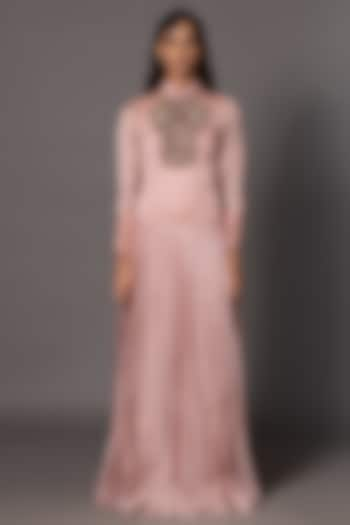 Pink Satin Organza Mukaish Embroidered Hand-Pleated Gown by A Humming Way at Pernia's Pop Up Shop