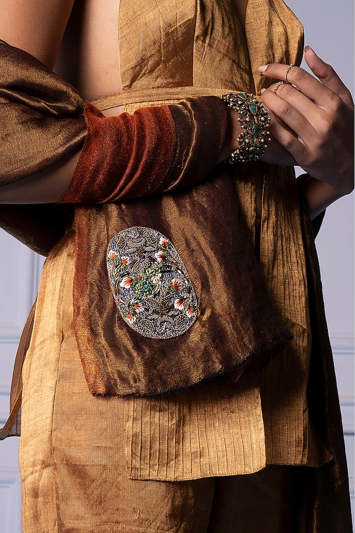 Antique Gold Pashmina Hand Woven Zari Stole by A Humming Way at Pernia's Pop Up Shop