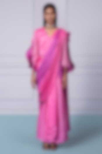 Pink Satin Organza & Satin Chiffon Sequins Work Hand Pleated Lehenga Saree Set by A Humming Way at Pernia's Pop Up Shop