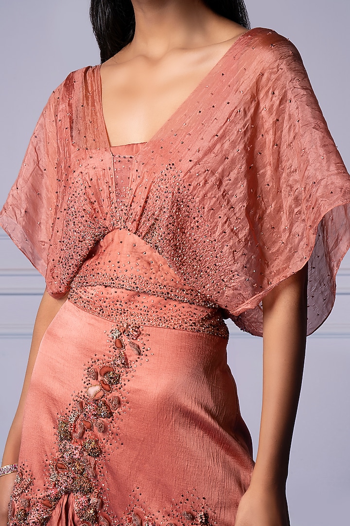 Rosewood Satin Organza & Linen Satin Bead Work Wedding Lehenga Set by A Humming Way at Pernia's Pop Up Shop