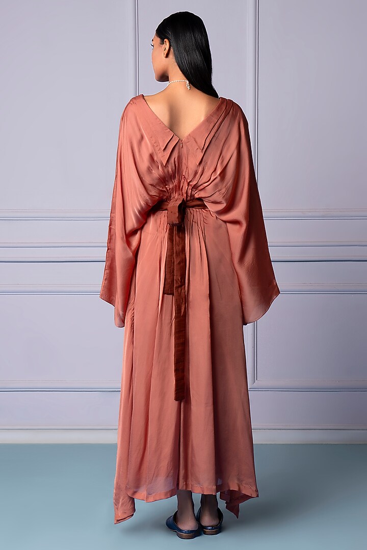 Rosewood Bemberg Georgette Satin Kaftan Vacation Dress With Embroidered Belt by A Humming Way at Pernia's Pop Up Shop