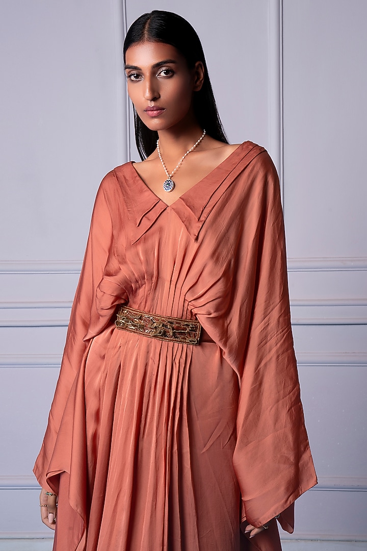 Rosewood Bemberg Georgette Satin Kaftan Dress With Embroidered Belt by A  Humming Way at Pernia's Pop Up Shop 2026
