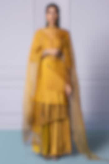 Dandelion Yellow Bemberg Georgette Satin Zardosi Handwork Wedding Lehenga Set by A Humming Way at Pernia's Pop Up Shop