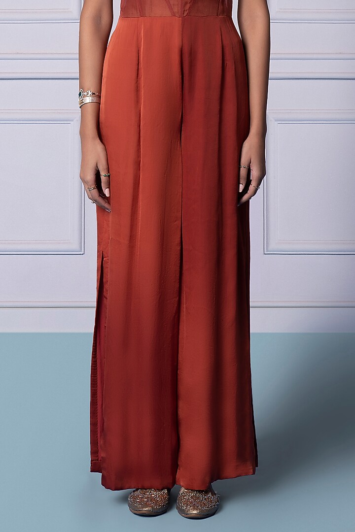 Crimson Red Bemberg Georgette Satin Jumpsuit by A Humming Way at Pernia's Pop Up Shop