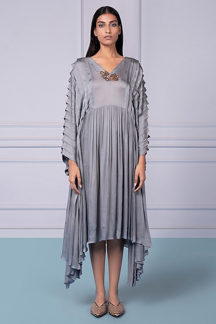 Grey Bemberg Satin Mushroom High-Low Kurta by A Humming Way at Pernia's Pop Up Shop