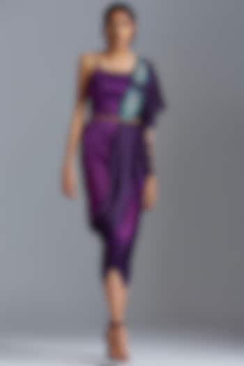 Purple Embroidered Ombre Jumpsuit With Stole & Belt by A Humming Way