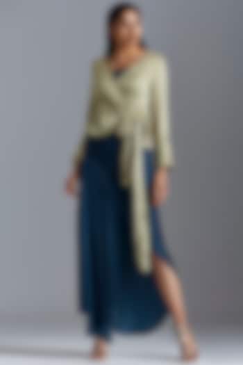 Grey Embroidered Wrap Top With Draped Skirt by A Humming Way