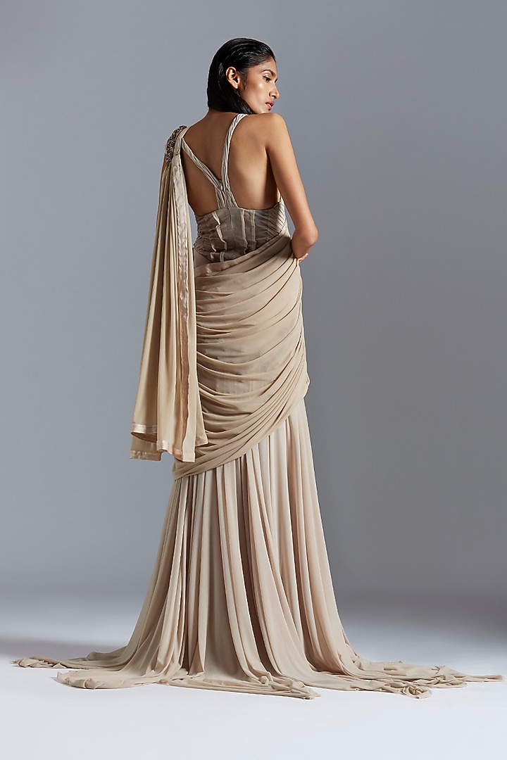 Grey Embroidered Wedding Gown Saree by A Humming Way at Pernia's Pop Up Shop