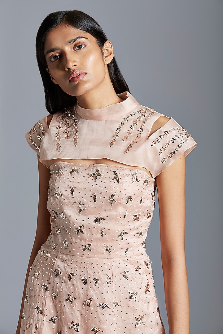 Blush Pink Embroidered Gown With Shrug by A Humming Way at Pernia's Pop Up Shop