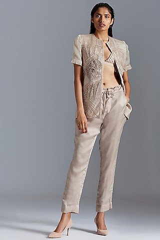 Grey Cigarette Pants With Drawstrings by A Humming Way