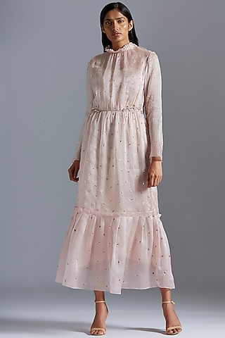 Blush Pink Embroidered Sheer Dress by A Humming Way