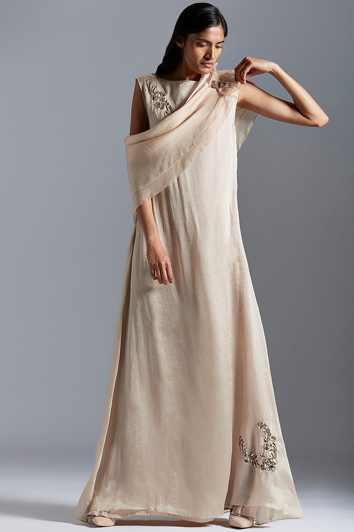 Embroidered sheer maxi hot sale dress