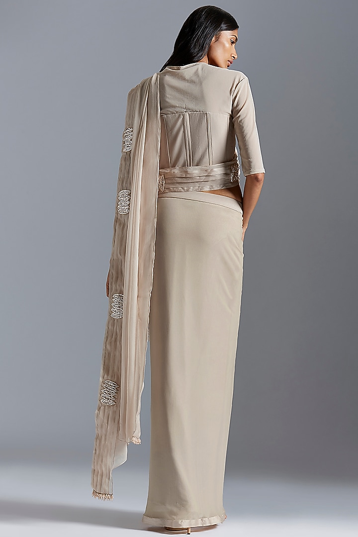 Grey Georgette Organza & Net Zardosi Embroidered Wedding Saree Set by A Humming Way at Pernia's Pop Up Shop