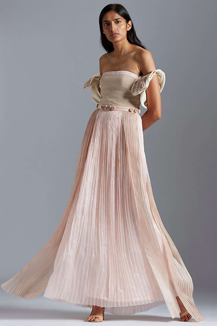 Blush Pink Embroidered Dress With Belt by A Humming Way