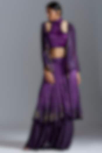 Purple Embroidered Layered Skirt Set by A Humming Way