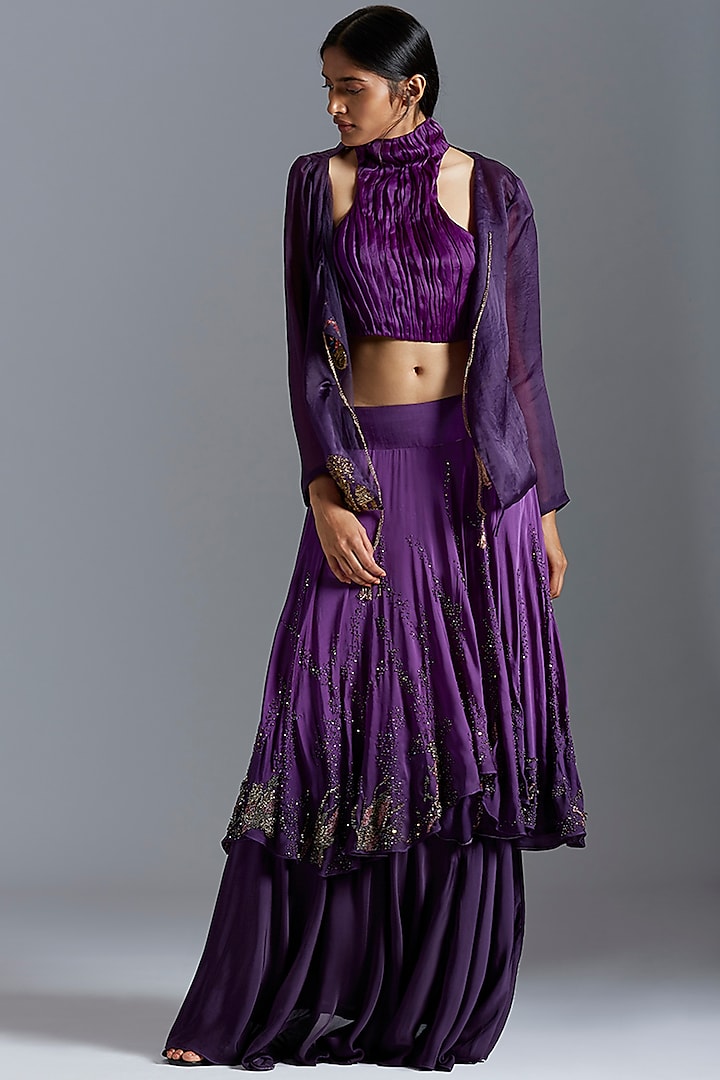 Purple Embroidered Layered Skirt Set by A Humming Way