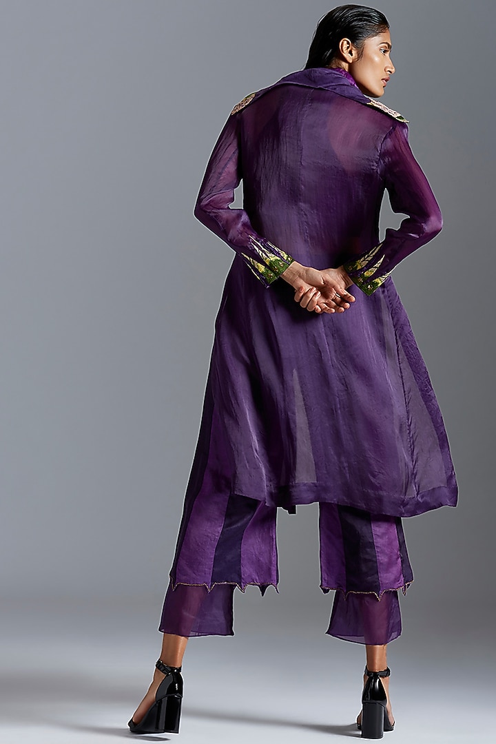 Purple Organza & Linen Satin Zardosi Embroidered Cape Set by A Humming Way at Pernia's Pop Up Shop