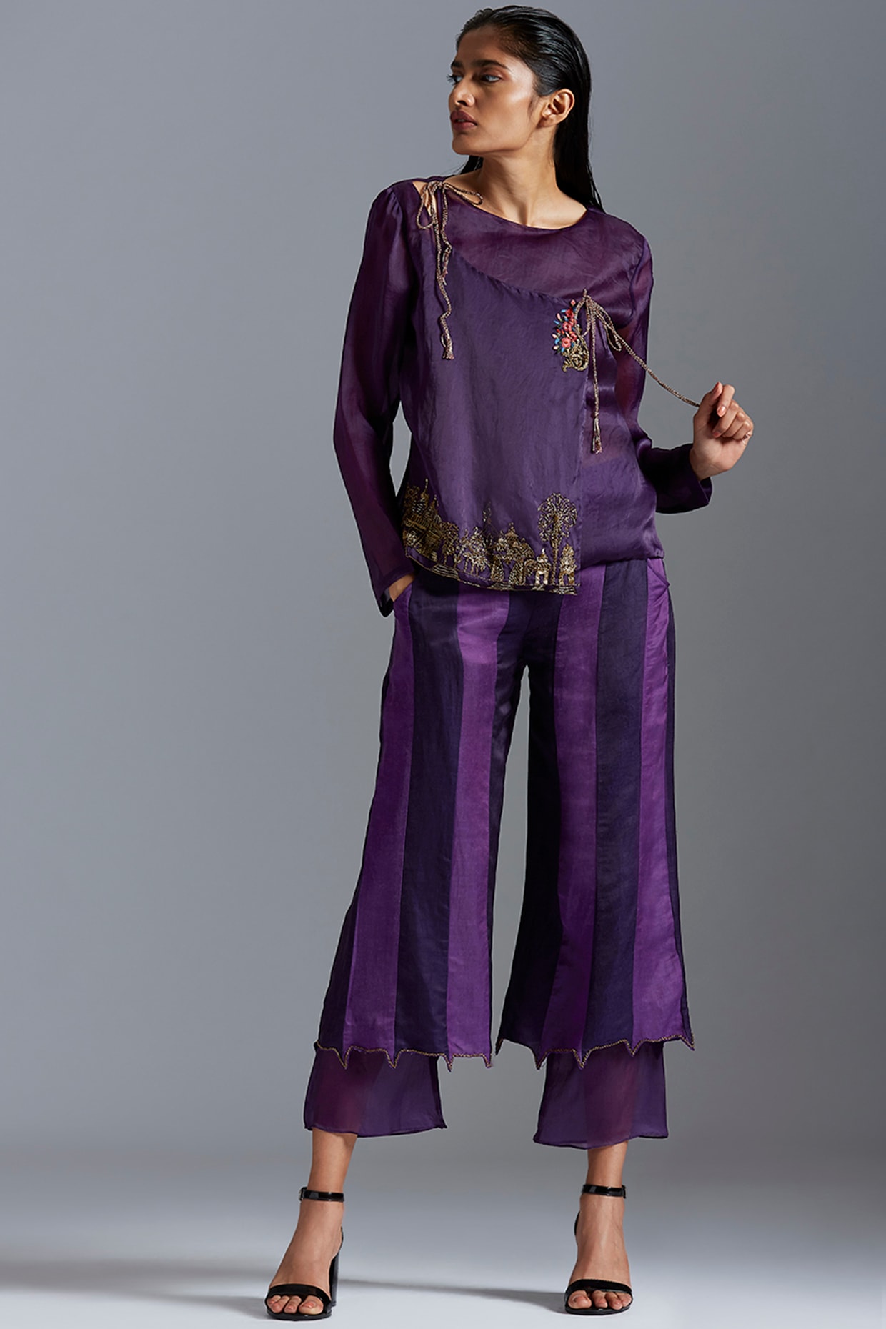 A Humming Way Purple Embroidered Angrakha Coat with Pants for Women at Pernia s Pop Up Shop