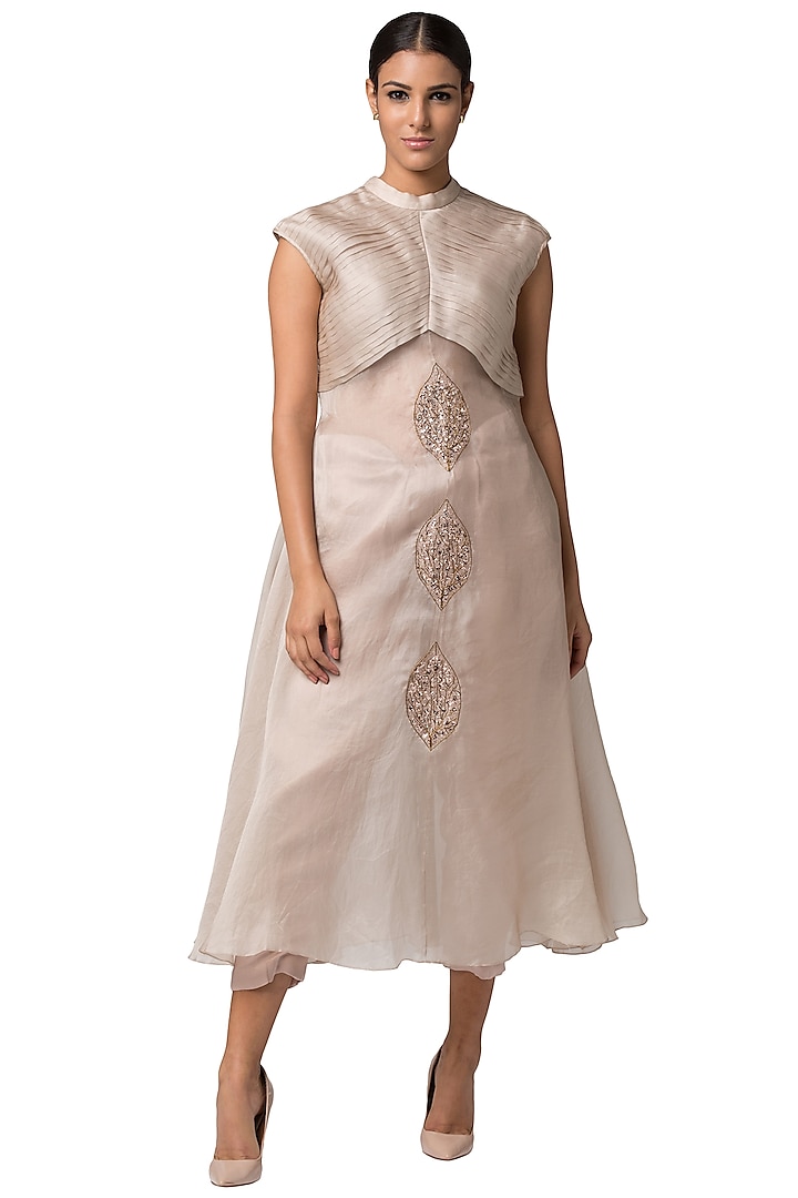 Blush Pink Embroidered Pleated Long Top by A Humming Way