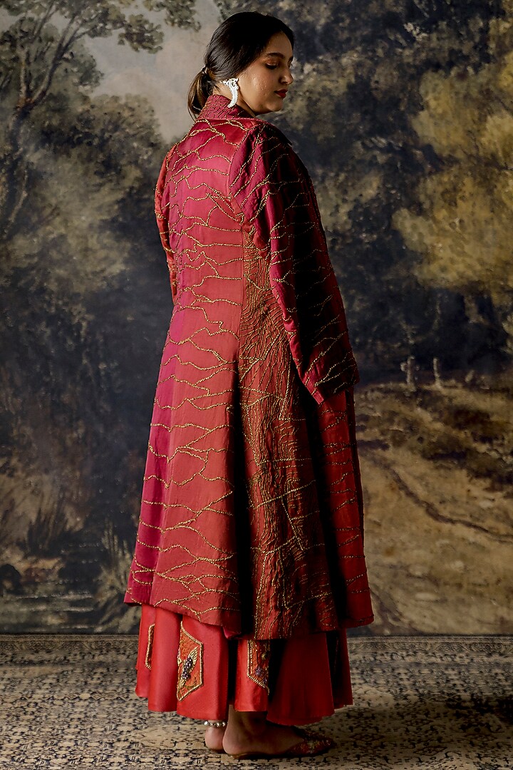 Red Embroidered Jacket Bridal Lehenga Set by A Humming Way at Pernia's Pop Up Shop