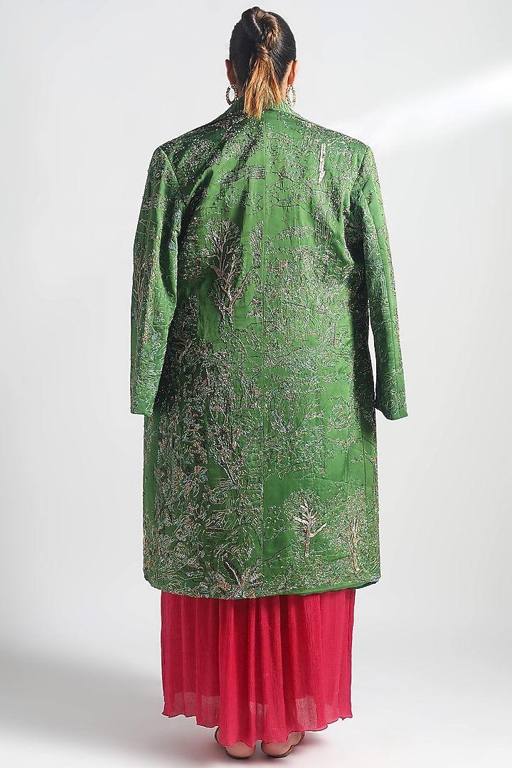 Cerise Pink Embroidered Bridal Gown With Coat by A Humming Way at Pernia's Pop Up Shop