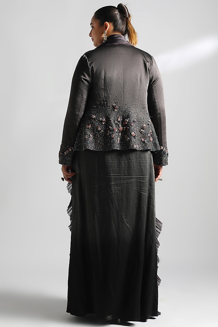 Charcoal Grey Frilled Engagement Gown With Jacket by A Humming Way at Pernia's Pop Up Shop