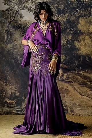 Purple Embroidered Lehenga Set by A Humming Way