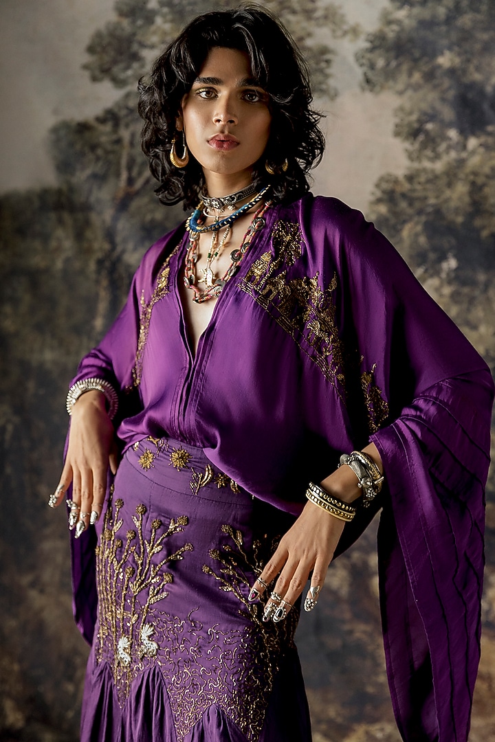 Purple Embroidered Wedding Lehenga Set by A Humming Way at Pernia's Pop Up Shop