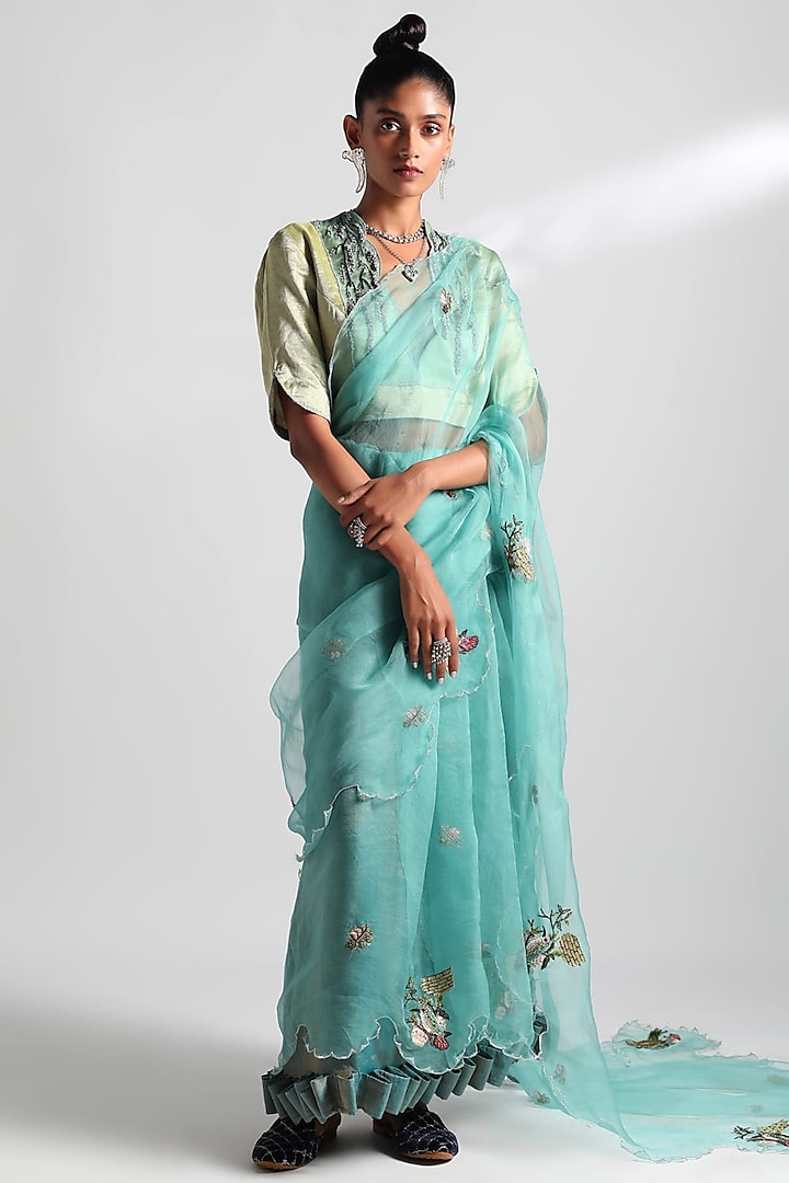Blue Embroidered Saree Set by A Humming Way