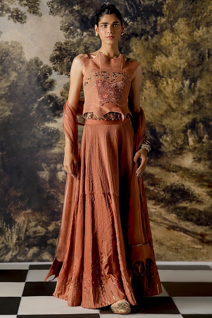 Rosewood Embroidered Wedding Lehenga Set by A Humming Way at Pernia's Pop Up Shop