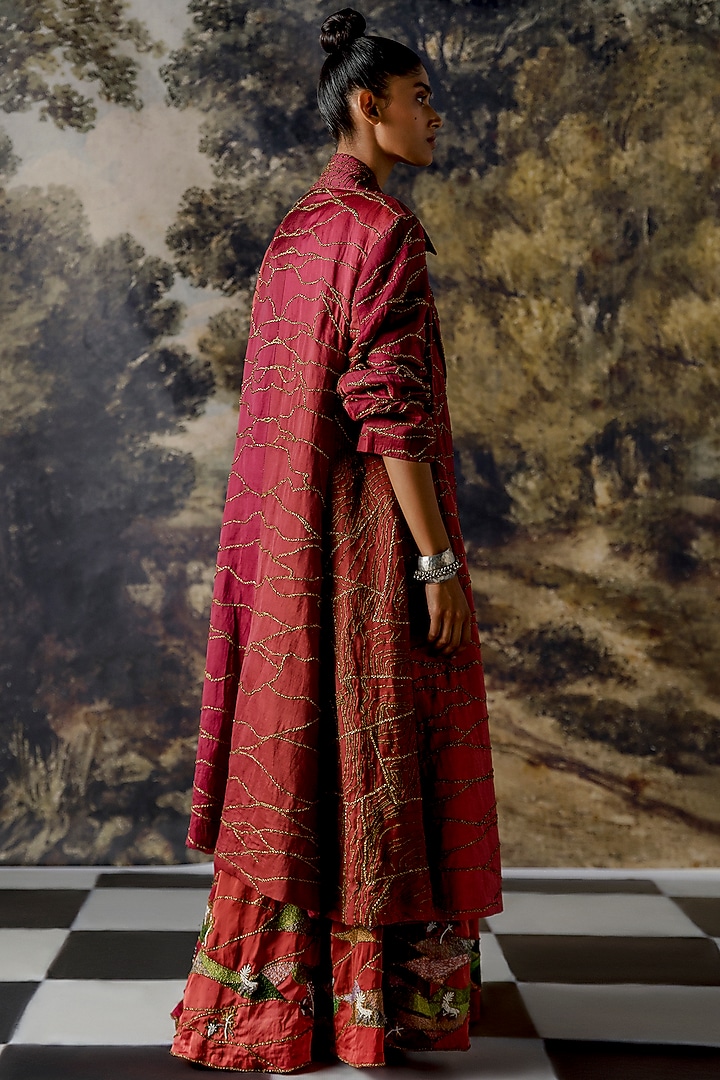 Red Hand Embroidered Jacket Bridal Lehenga Set by A Humming Way at Pernia's Pop Up Shop