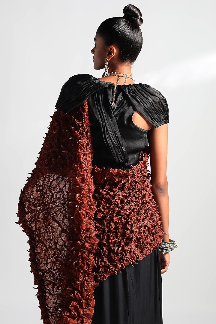 Black Satin Organza Wedding Lehenga Set With Stole by A Humming Way at Pernia's Pop Up Shop
