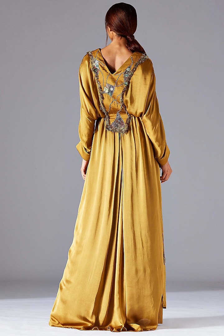 Martina Olive Georgette Satin Kaftan by A Humming Way at Pernia's Pop Up Shop