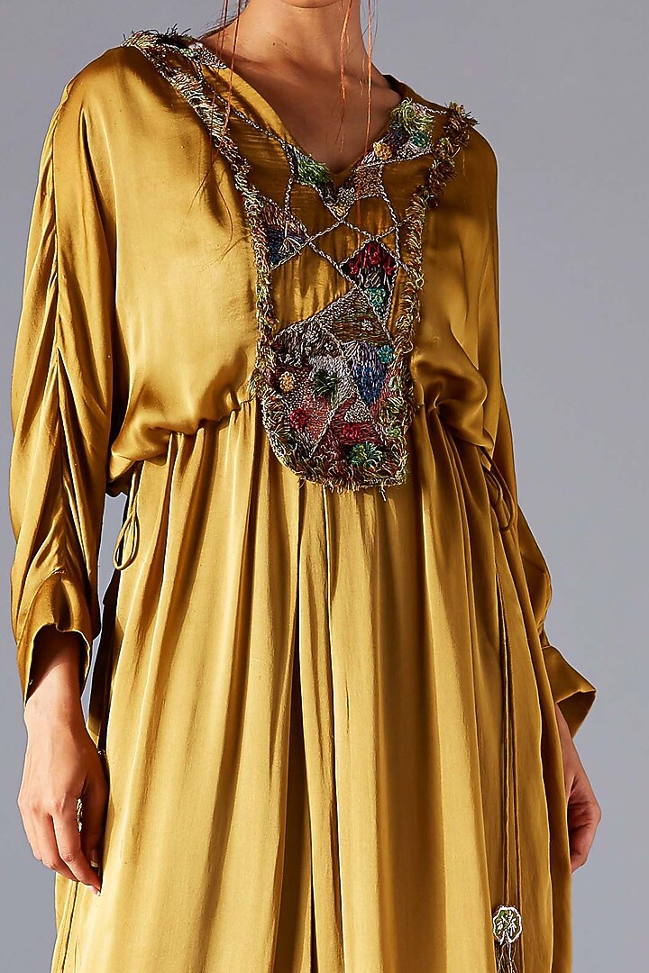 Martina Olive Georgette Satin Kaftan by A Humming Way at Pernia's Pop Up Shop