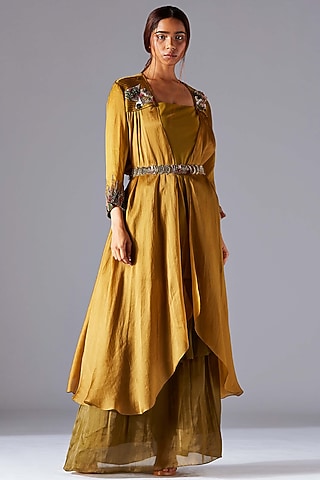 Martina Olive Embroidered Cape Set by A Humming Way
