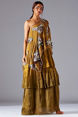 Martina Olive Tiered Dress With Kaftan Cape by A Humming Way
