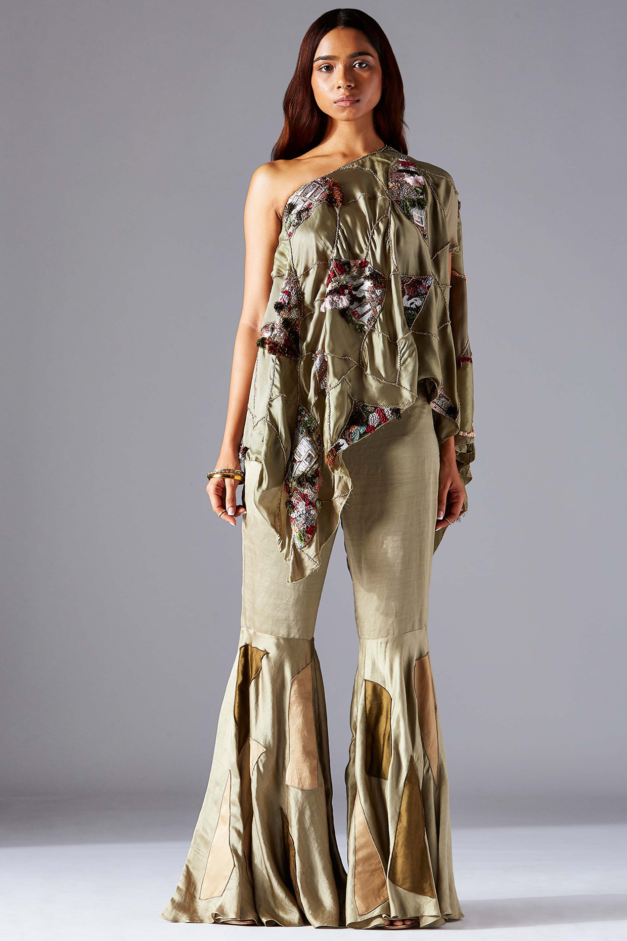 Laurel Green Wedding Sharara Set by A Humming Way at Pernia's Pop Up Shop