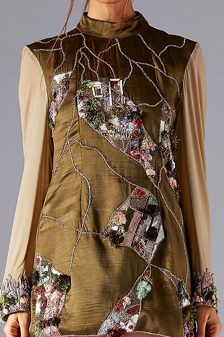 Dark Moss Green Linen Satin Tunic by A Humming Way at Pernia's Pop Up Shop