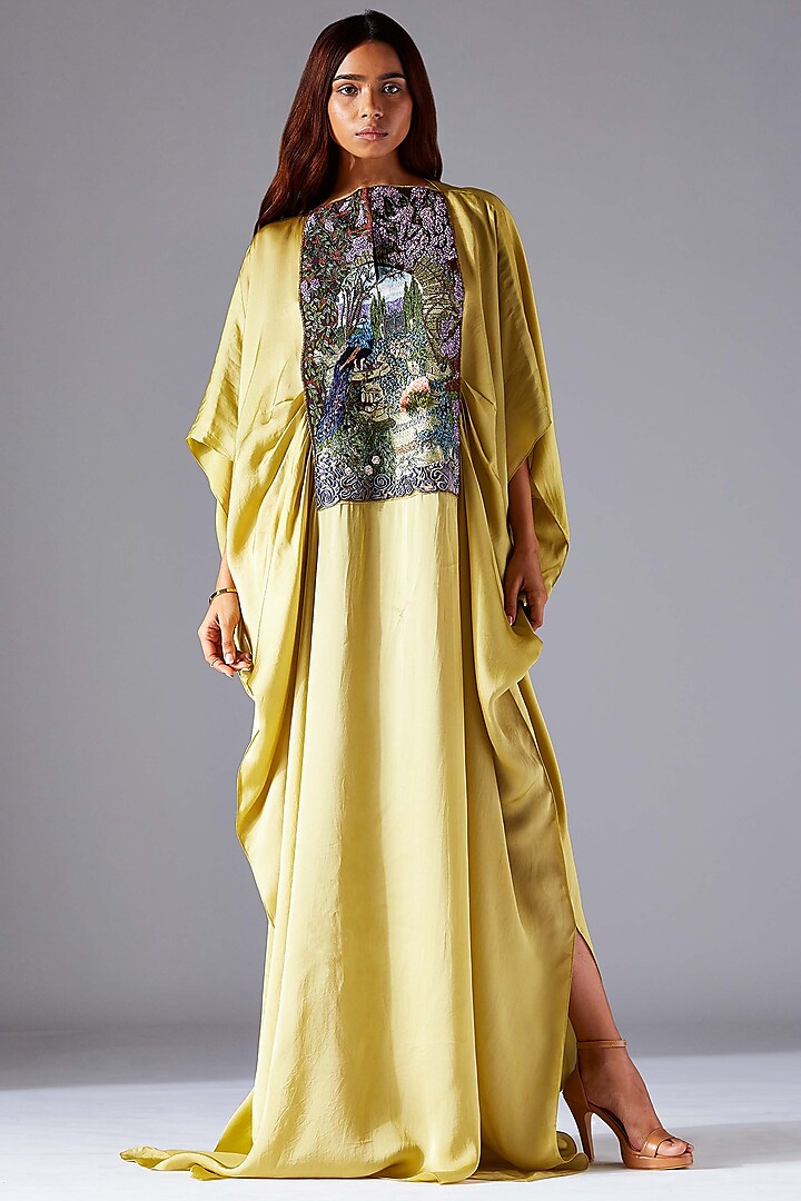 Oxide Olive Pleated Kaftan by A Humming Way