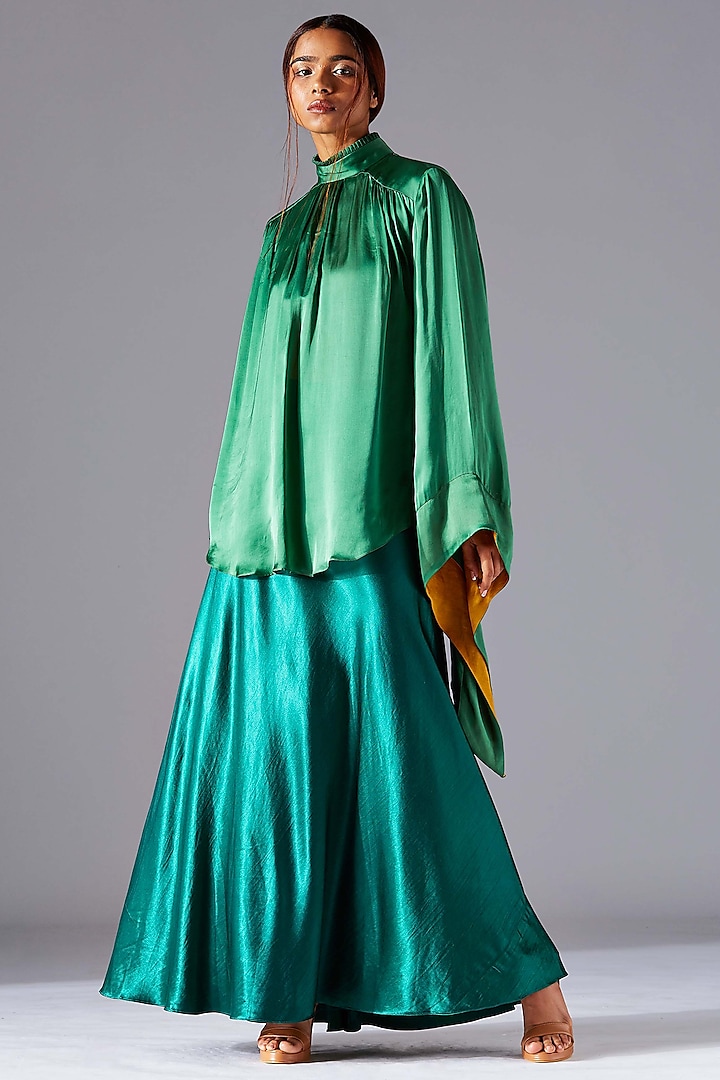 Emerald Green Mashru Silk Skirt Set by A Humming Way at Pernia's Pop Up Shop
