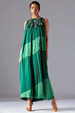Forest Green Paneled Dress by A Humming Way