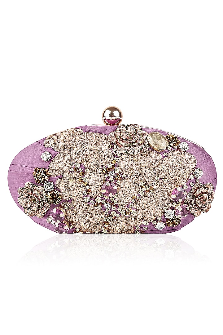 Aharin India presents Mauve pink and gold embroidered box clutch available only at Pernia's Pop Up Shop.