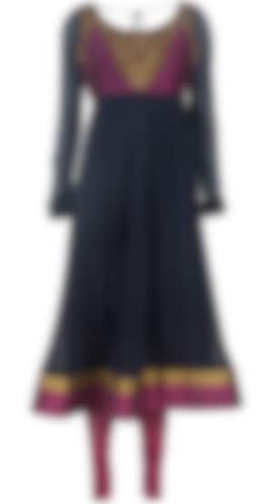 Blue Yoke Purple Anarkali kurta set in gold available only at Pernia's Pop-Up Shop.