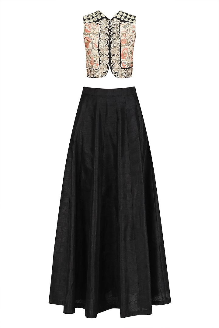 Black chintz embroidered jacket and skirt set available only at Pernia's Pop Up Shop.